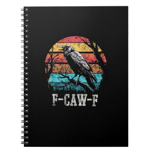 F-Caw-F Crow Retro Sunset Pun Funny Bird Cawing Gr Notitieboek (Voorkant)