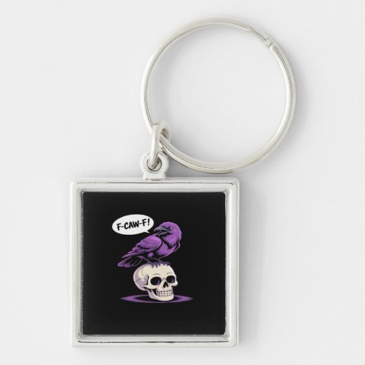F-Caw-F Crow Skull Halloween Humor Graphic Design  Sleutelhanger (Voorkant)