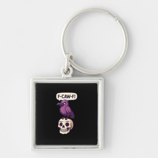 F-Caw-F Crow Skull Halloween Humor Graphic Design Sleutelhanger (Voorkant)