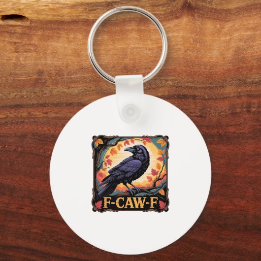 F-caw-f Crow Spooky Halloween Fall Leaves Thanksgi Sleutelhanger (Voorkant)