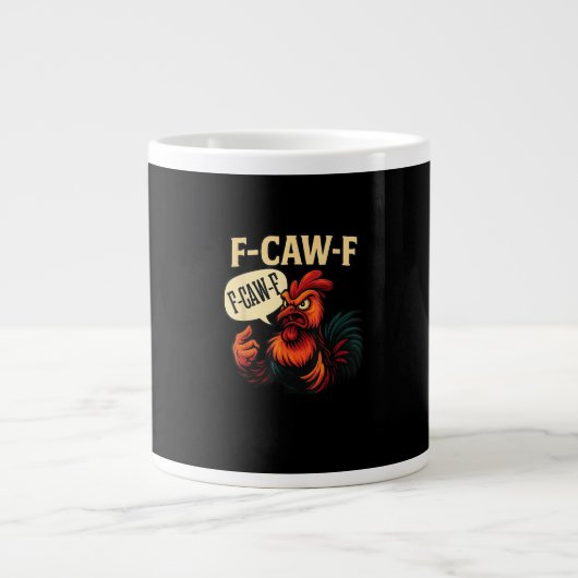 F Caw F Funny Angry Rooster Graphic Retro Style Grote Koffiekop (Voorkant)