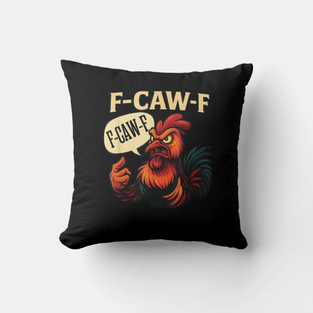 F Caw F Funny Angry Rooster Graphic Retro Style Kussen (Voorkant)