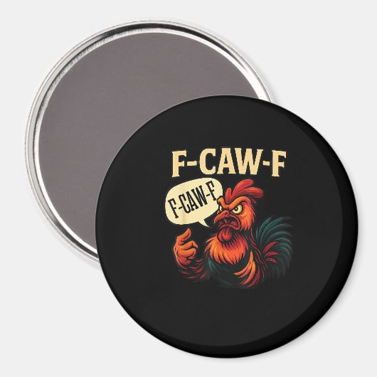F Caw F Funny Angry Rooster Graphic Retro Style Magneet (Voorkant / Achterkant)