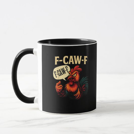 F Caw F Funny Angry Rooster Graphic Retro Style Mok (Links)