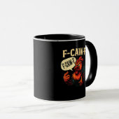 F Caw F Funny Angry Rooster Graphic Retro Style Mok (Voorkant rechts)