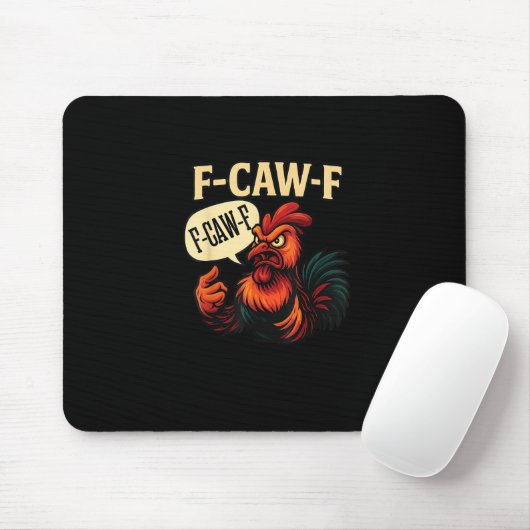 F Caw F Funny Angry Rooster Graphic Retro Style Muismat (Met muis)