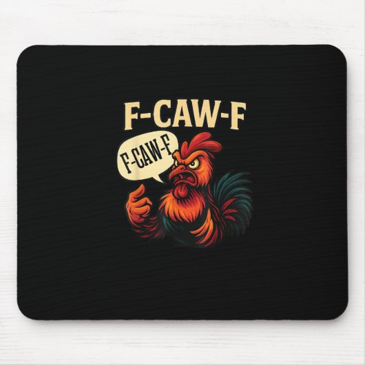 F Caw F Funny Angry Rooster Graphic Retro Style Muismat (Voorkant)