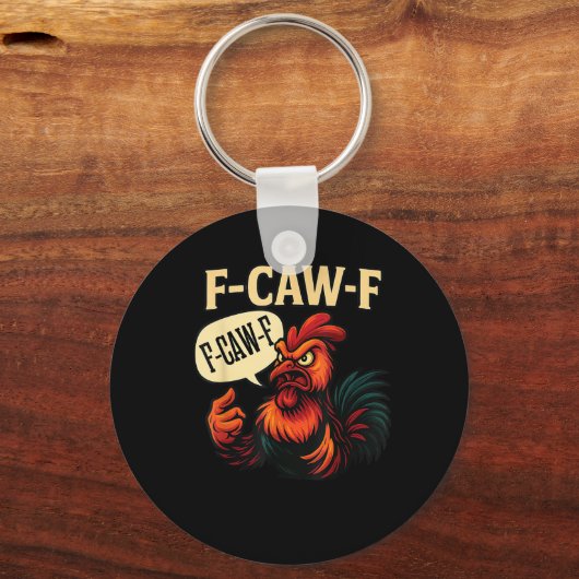 F Caw F Funny Angry Rooster Graphic Retro Style Sleutelhanger (Voorkant)