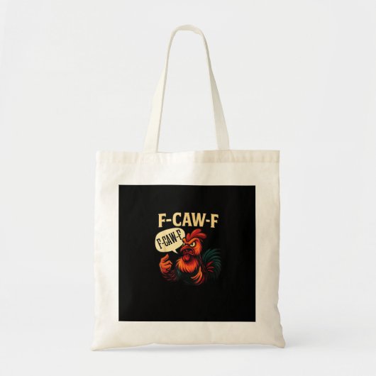 F Caw F Funny Angry Rooster Graphic Retro Style Tote Bag (Voorkant)