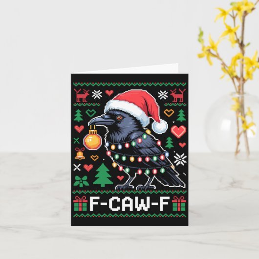 F-caw-f Funny Black Bird Humor Christmas Ugly Swea Kaart (Gele Bloem)