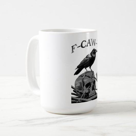 F-CAW-F Funny Black Crow Bird Koffiemok (Voorkant links)