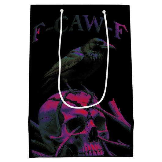 F-CAW-F Funny Black Crow Bird Medium Cadeauzakje (Achterkant)