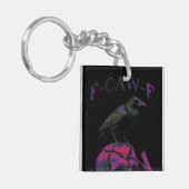 F-CAW-F Funny Black Crow Bird Sleutelhanger (Voorkant Links)