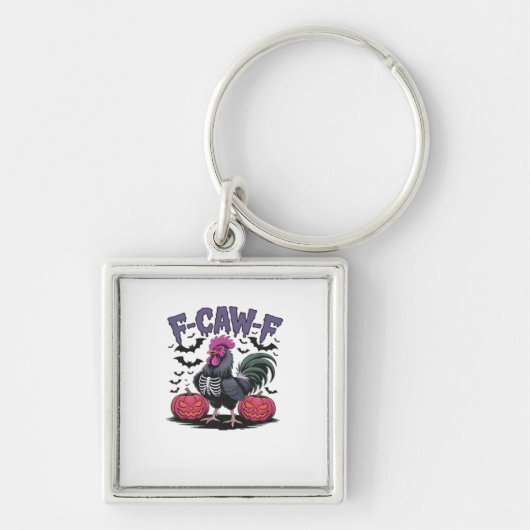 F-Caw-F Funny Chicken Classic Retro Graphic Sleutelhanger (Voorkant)