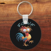 F Caw F Funny Chicken Humor Retro Style Sleutelhanger (Voorkant)