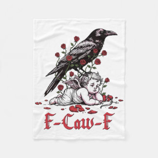 F-caw-f Funny Floral Black Bird Cupid Anti Valenti Fleece Deken