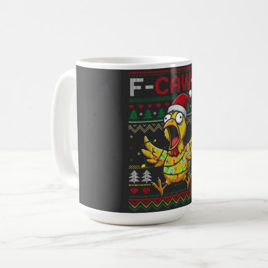 F-CAW-F Funny Screaming Chicken Ugly Christmas Koffiemok (Voorkant links)