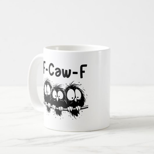 "F-Caw-F" Funny Startled Birds Mug Koffiemok (Voorkant links)