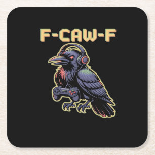 F-Caw-F Gamen Raven Met Koptelefoon - Edgy Stream Kartonnen Onderzetters