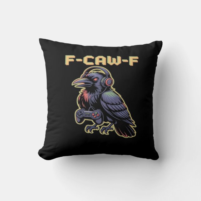 F-Caw-F Gaming Raaf Met Koptelefoon - Edgy Stream Kussen (Voorkant)