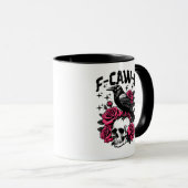 "F-CAW-F" Gothic Crow Skull & Pink Roses Mug Mok (Voorkant rechts)