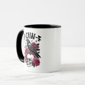 "F-CAW-F" Gotische Kraaienschedel & Roze Rozen Mok (Voorkant links)