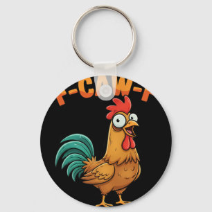 F-caw-f Grappige Kip Haan Zegt Cartoon Boerderij Sleutelhanger