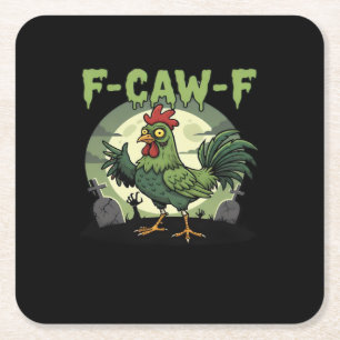 F Caw F Grappige Kip Halloween Vintage Klassieker Kartonnen Onderzetters