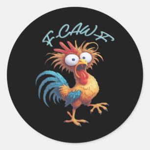F Caw F Grappige Kip Humor Retro Stijl Ronde Sticker