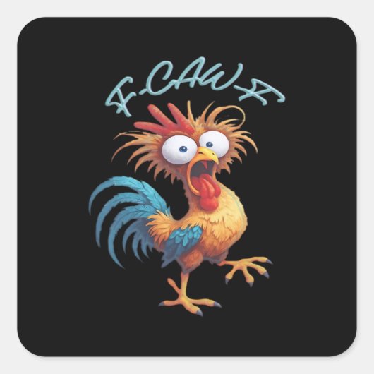 F Caw F Grappige Kip Humor Retro Stijl Vierkante Sticker (Voorkant)
