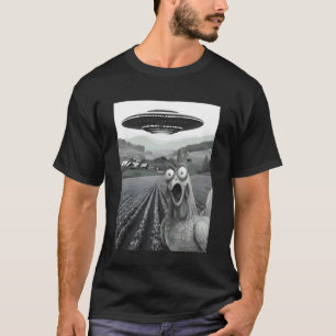 F-CAW-F Grappige Kip Selfie met UFO's Buitenaardse T-shirt