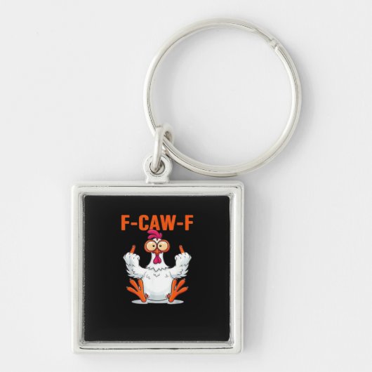 F-Caw-F Grappige Klassieke Kip Minimaal Schoon Sleutelhanger (Voorkant)