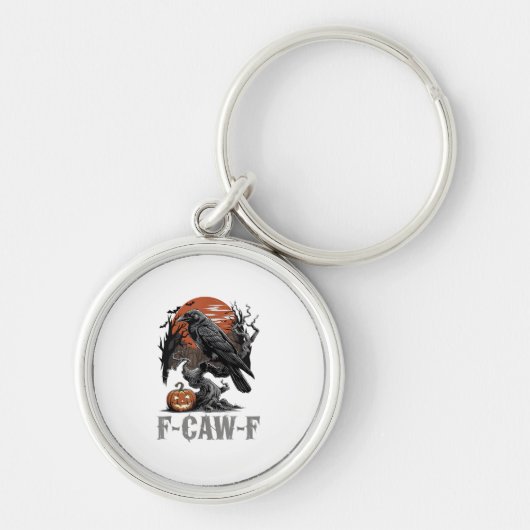 F-Caw-F Grappige Raaf Gotische Kraai Vogel Hallowe Sleutelhanger (Voorkant)
