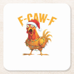 F-Caw-F Kerstmis Grappige Kip Kerstmis Essentieel Kartonnen Onderzetters