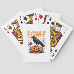F-Caw-F Klassieke Halloween Raven Pompoen T-shirt  Pokerkaarten