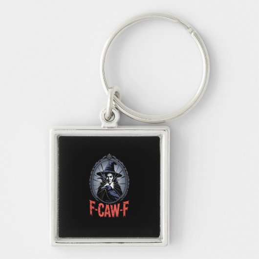 F-Caw-F Kraai Grappige Gotische Maan Vogel Hallowe Sleutelhanger (Voorkant)