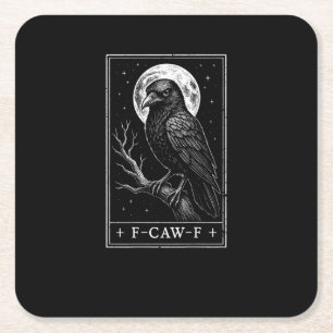 F-Caw-F Kraai Kaart Grappig Halloween Vintage Acht Kartonnen Onderzetters