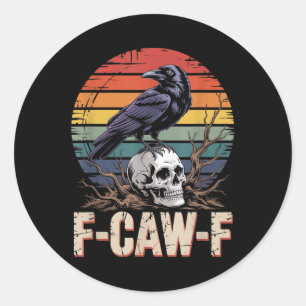 F-caw-f Kraai Raven Schedel Gotische Bloemen Zon Ronde Sticker