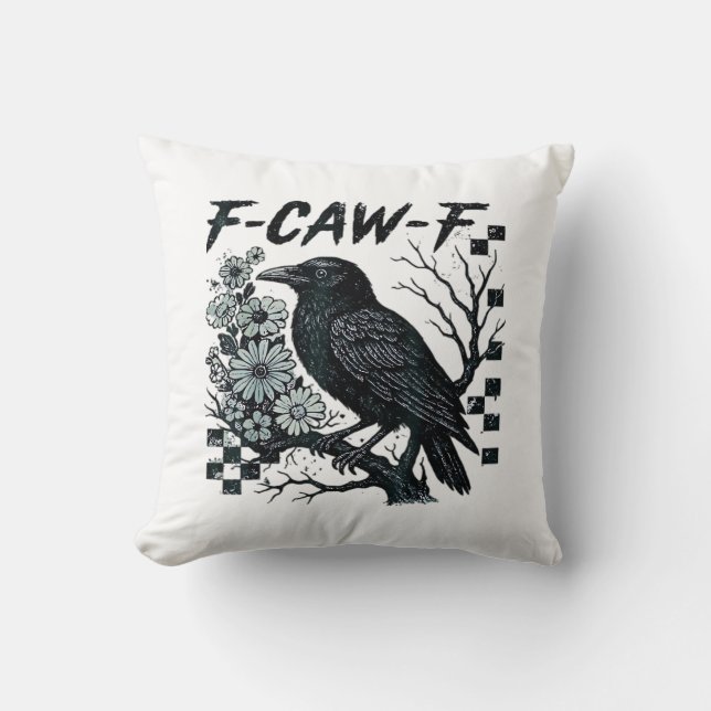 F-Caw-F Kraai Vogel Retro Klassieker Kussen (Voorkant)