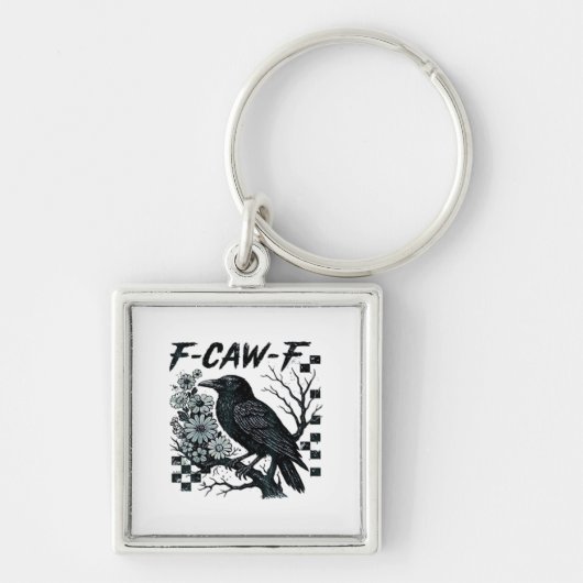 F-Caw-F Kraai Vogel Retro Klassieker Sleutelhanger (Voorkant)