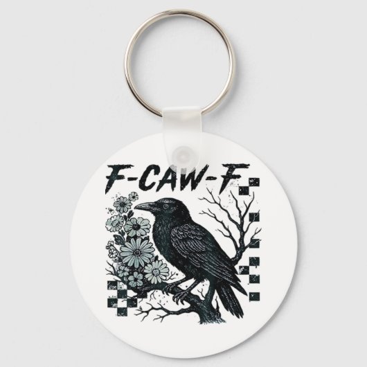 F-Caw-F Kraai Vogel Retro Klassieker Sleutelhanger (Voorkant)