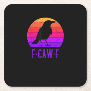 F-Caw-F Kraai Vogel Retro Zonsondergang Vintage F- Kartonnen Onderzetters