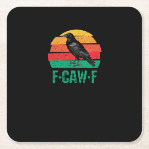 F-Caw-F Kraai Vogel Retro Zonsondergang Vintage F- Kartonnen Onderzetters