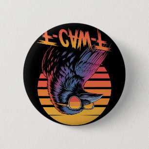 F-caw-f Kraai Zwarte Vogel Vintage Gotische Volwas Ronde Button 5,7 Cm