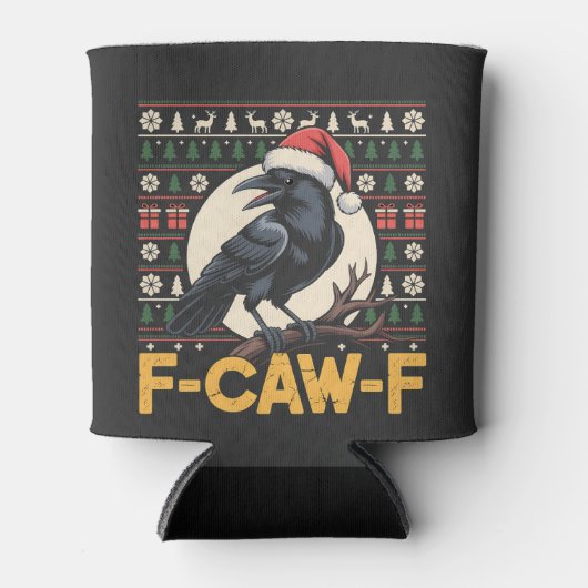 F-CAW-F Lelijke Kersttrui Funny Raven Xmas Blikjeskoeler (Voorkant)