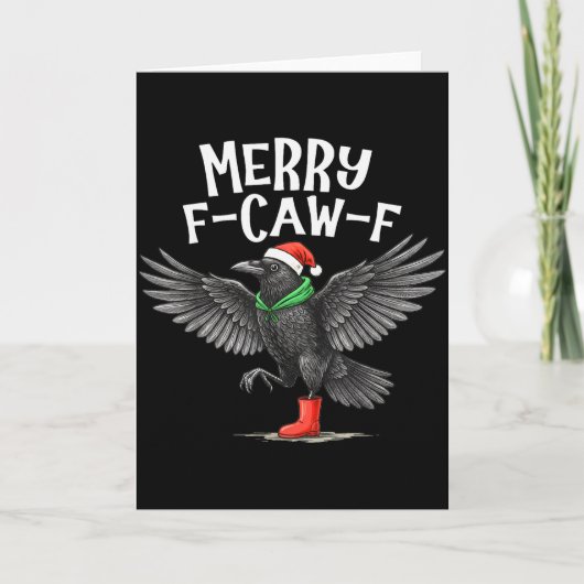 F-caw-f Merry Christmas Funny Crow Raven Kaart (Voorkant)