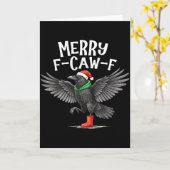 F-caw-f Merry Christmas Funny Crow Raven Kaart (Gele Bloem)