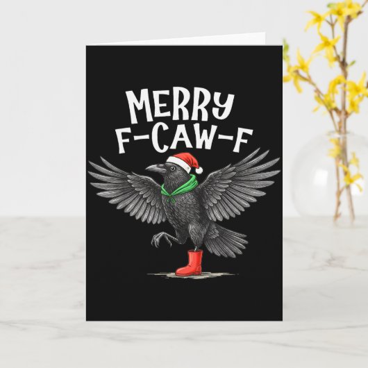 F-caw-f Merry Christmas Funny Crow Raven Kaart (Gele Bloem)