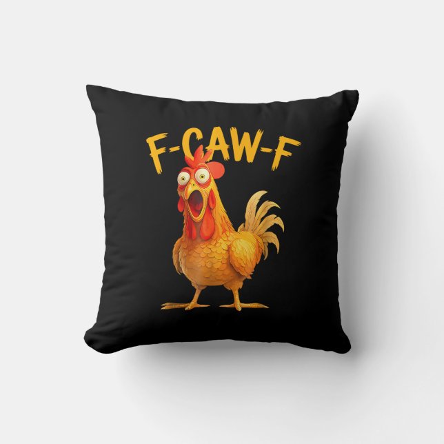 F-Caw-F Pun Funny Chicken Rooster Cawing Grunge Kussen (Voorkant)
