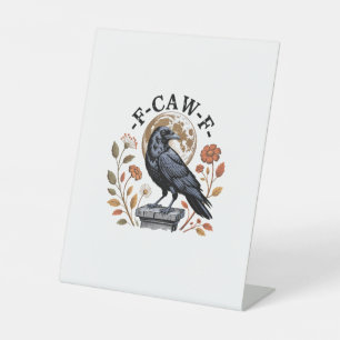 F-Caw-F Raaf Maan Gothisch Halloween Kraai Vogel L Reclamebord Met Voetstuk